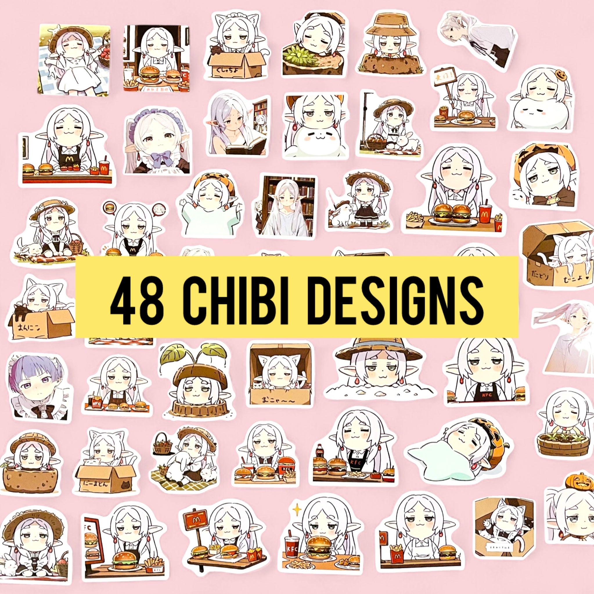 Fantasy elf mage chibi sticker collection with multiple cute expressive design