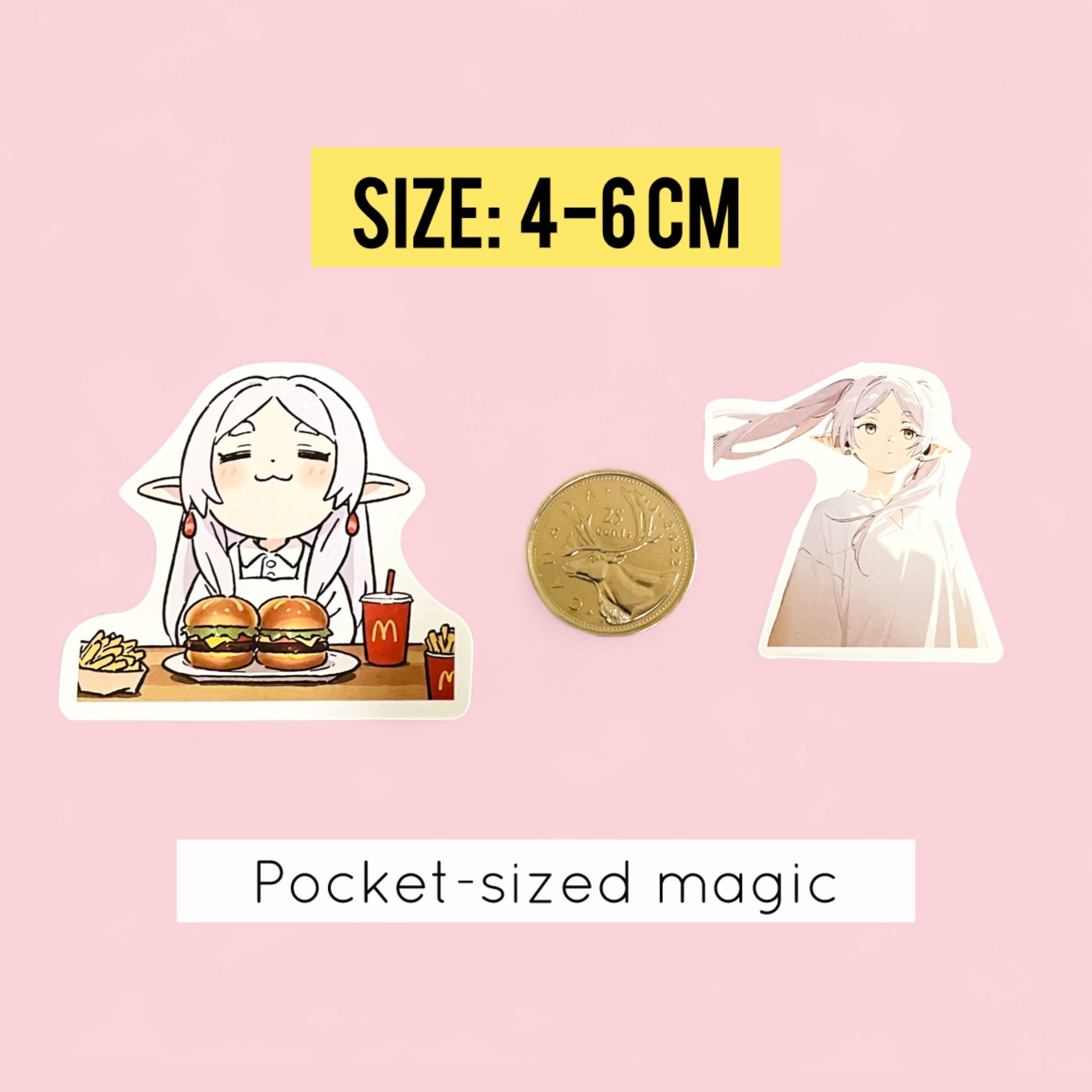 Close up of pastel anime elf mage chibi stickers with kawaii expressions