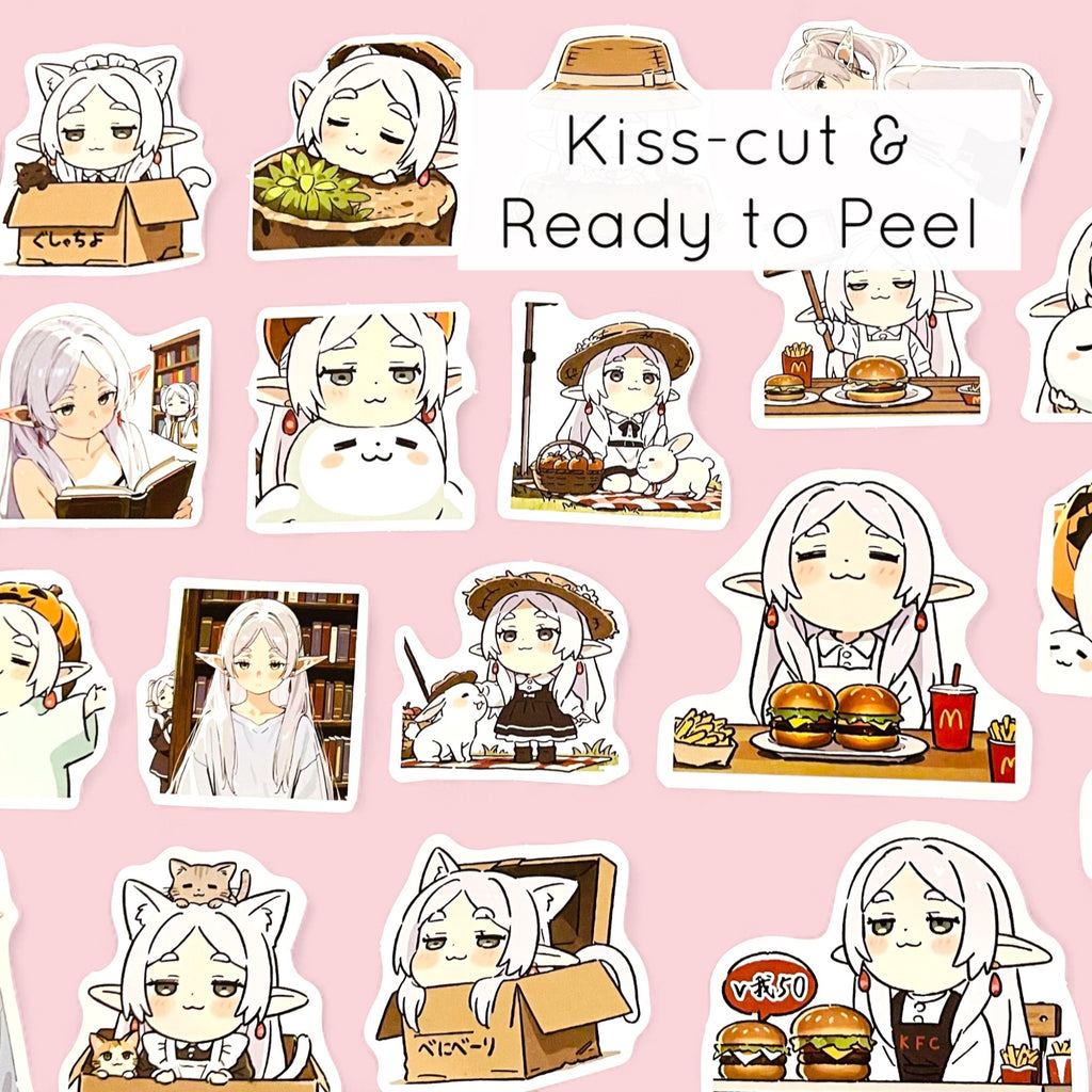 Fantasy elf mage chibi sticker collection with multiple cute expressive designs