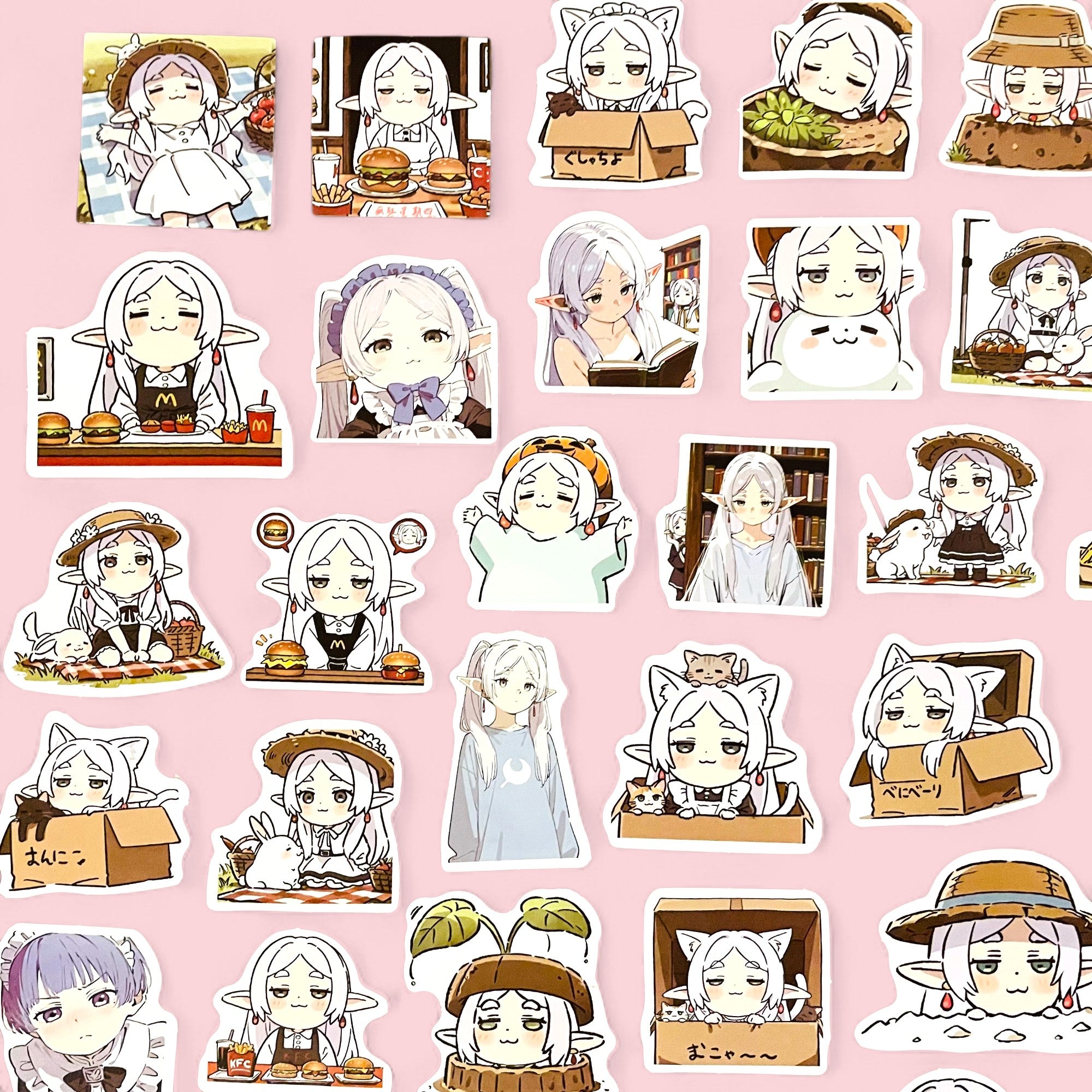 Fantasy elf mage chibi sticker collection with multiple cute expressive designs