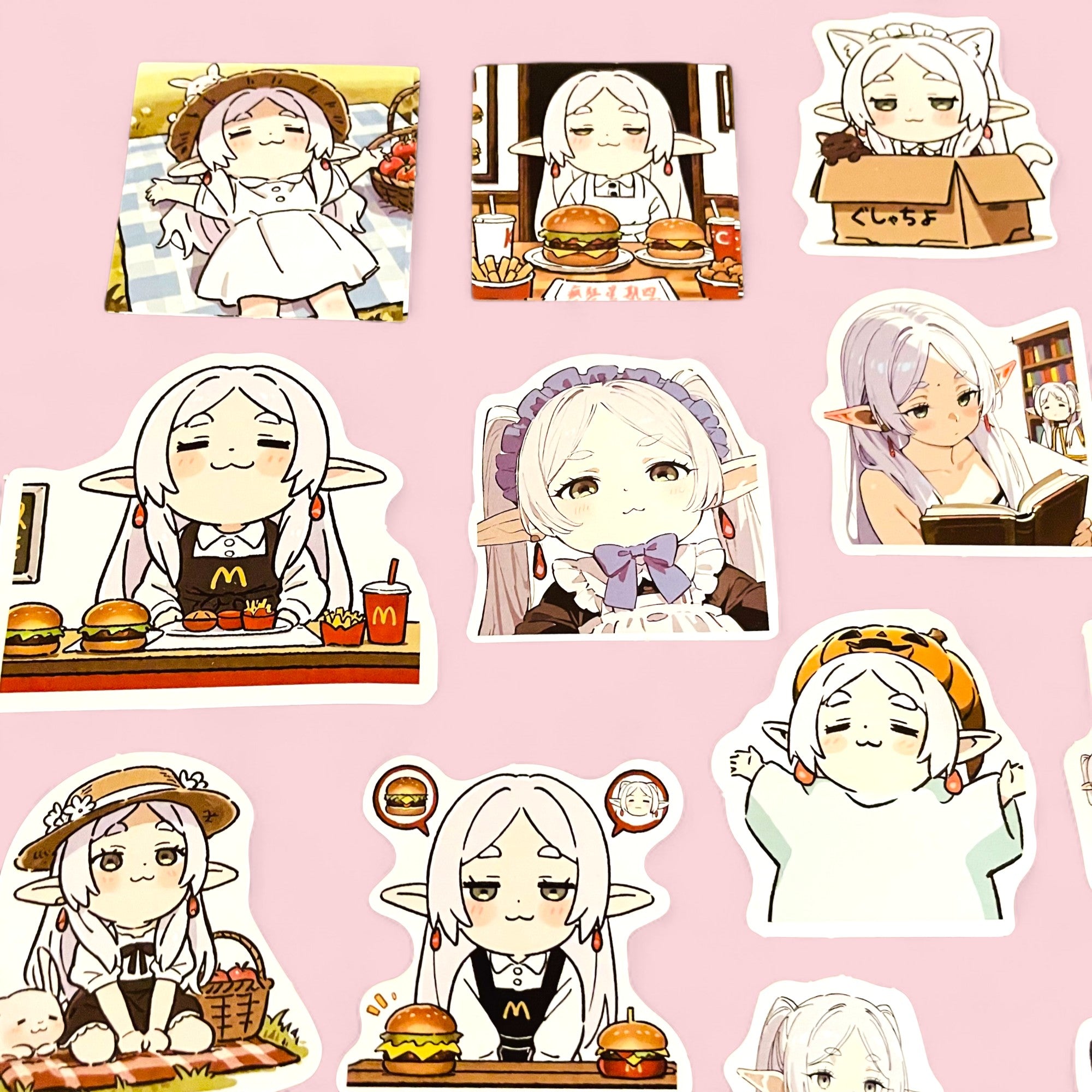 Fantasy elf mage chibi sticker collection with multiple cute expressive designs