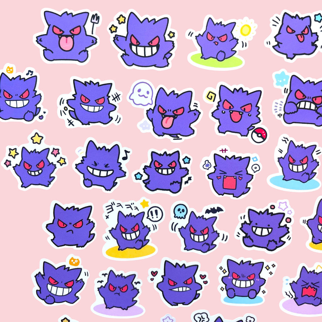 Pastel Gengar mini sticker collection for kawaii stationery lovers