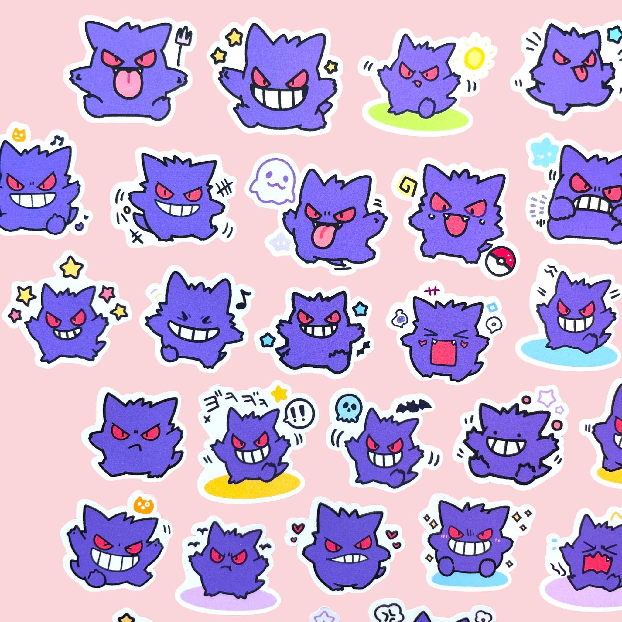 Pastel Gengar mini sticker collection for kawaii stationery lovers