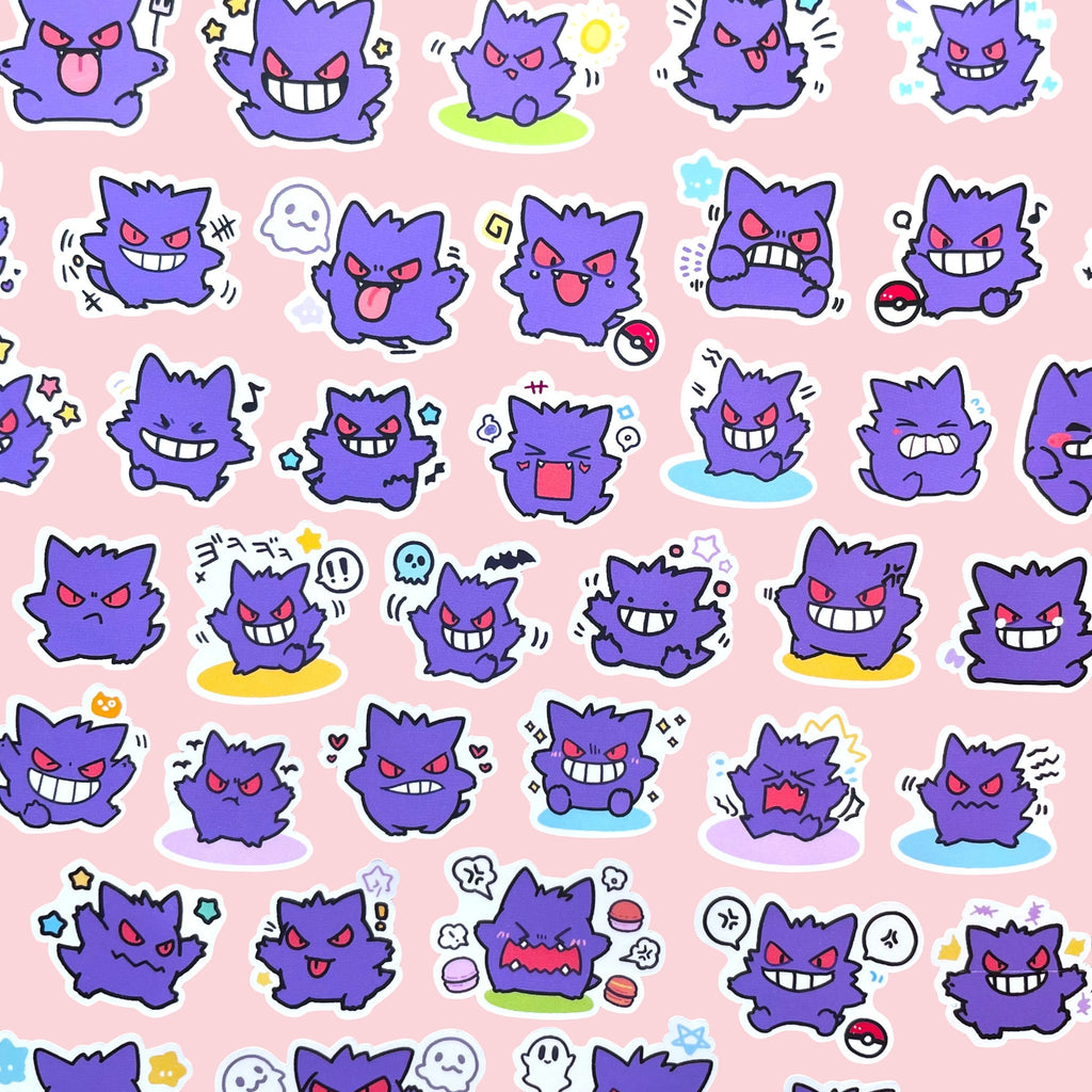 Pastel Gengar mini sticker collection for kawaii stationery lovers
