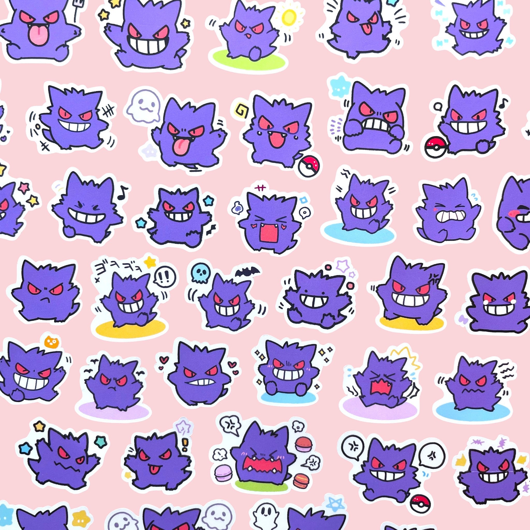 Pastel Gengar mini sticker collection for kawaii stationery lovers