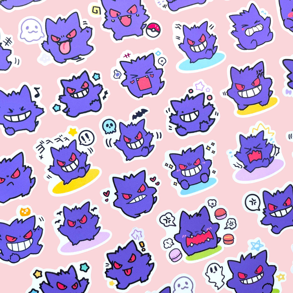 Gengar mini sticker set with 40 chibi mood stickers for journals planners and toploaders
