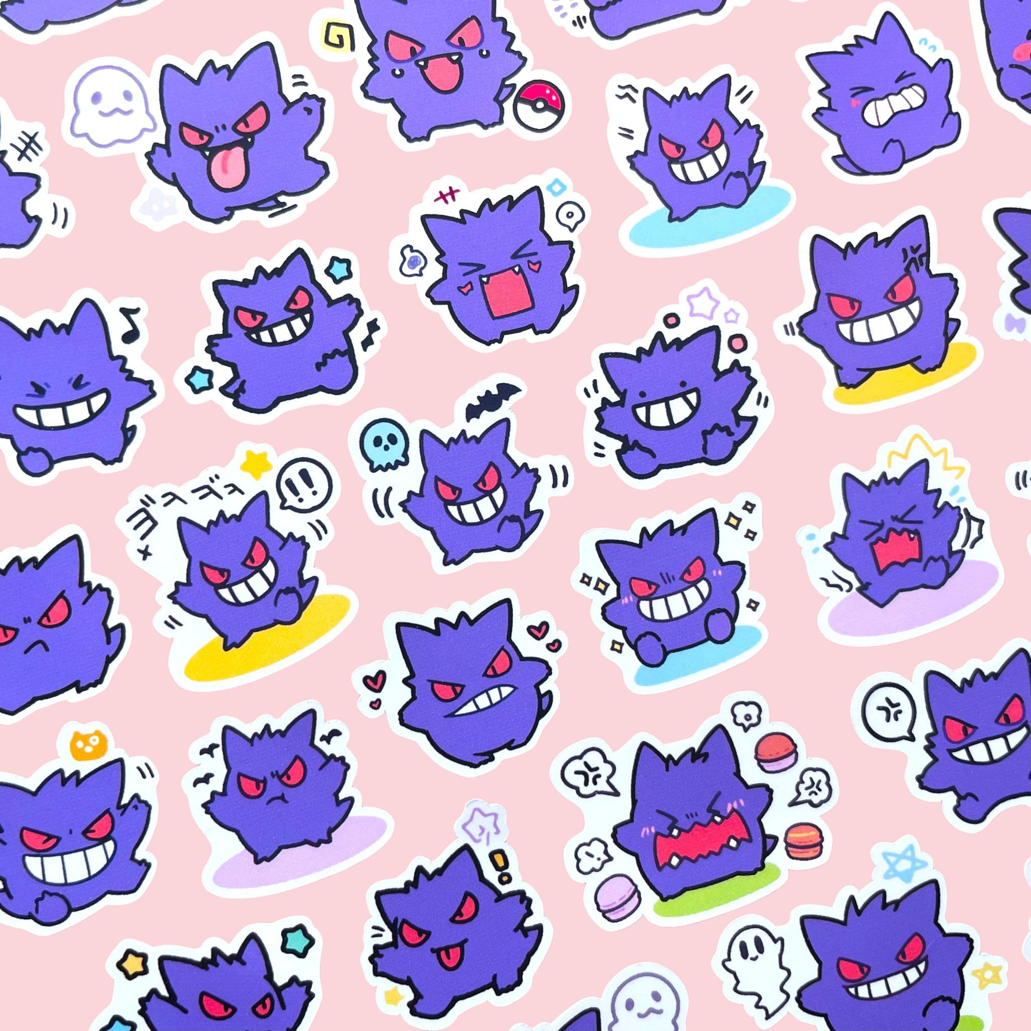 Gengar mini sticker set with 40 chibi mood stickers for journals planners and toploaders