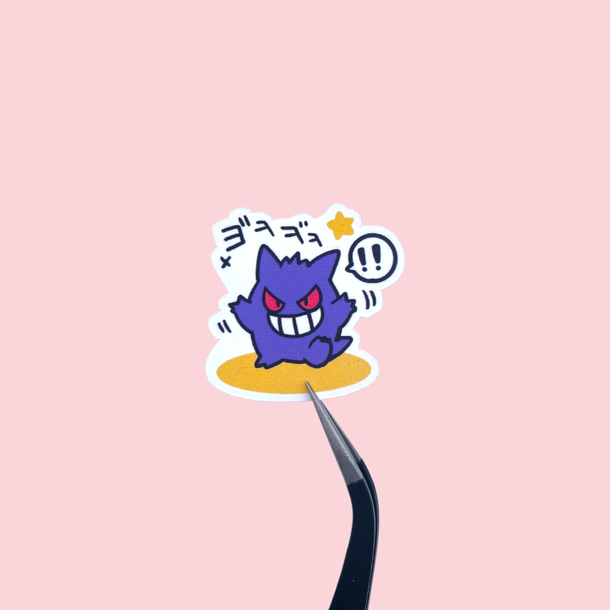 Close up of Gengar chibi mini stickers with expressive purple moods
