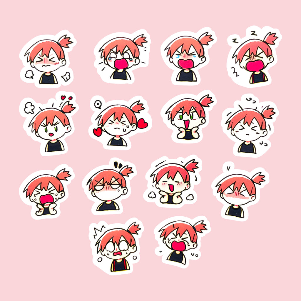 40 Misty chibi trainer mood stickers arranged in a pastel kawaii collection