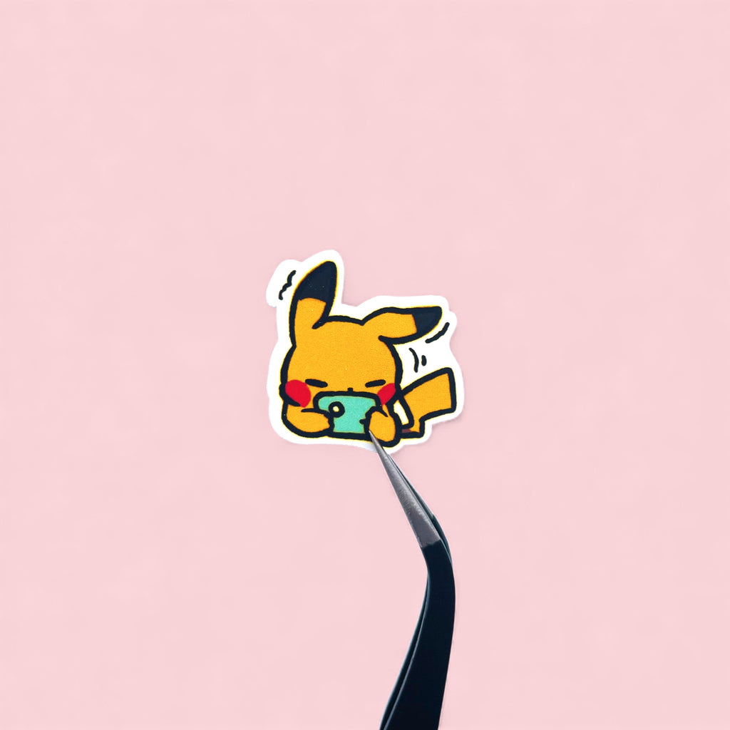 Close up of Pikachu mini stickers with expressive kawaii moods