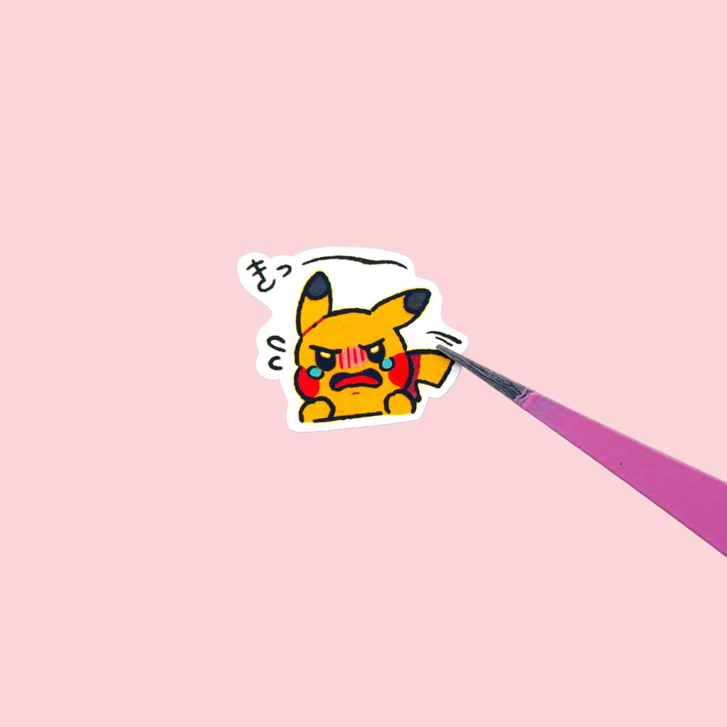 Close up of Pikachu mini stickers with expressive kawaii moods