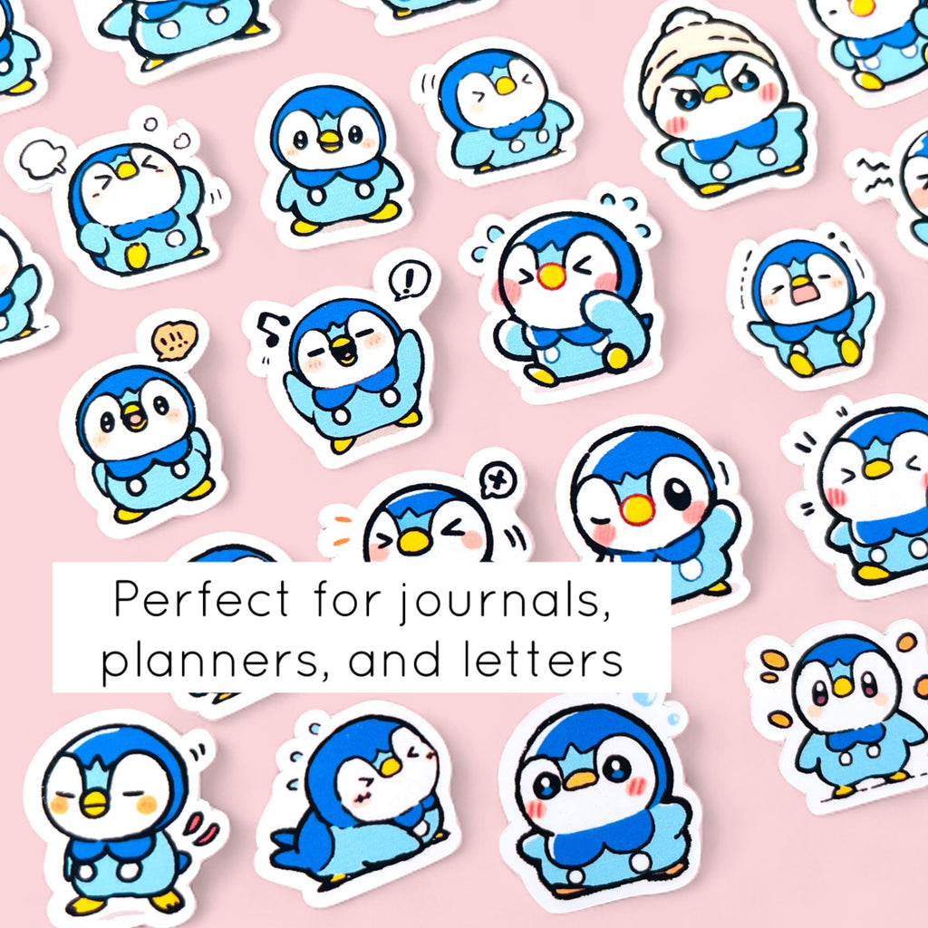 Piplup mini sticker set with 50 kawaii chibi mood stickers for journals planners and toploaders