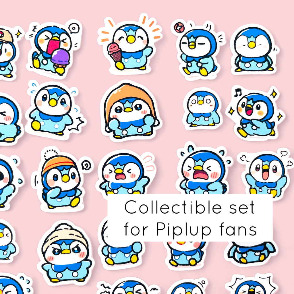 Piplup mini sticker set with 50 kawaii chibi mood stickers for journals planners and toploaders