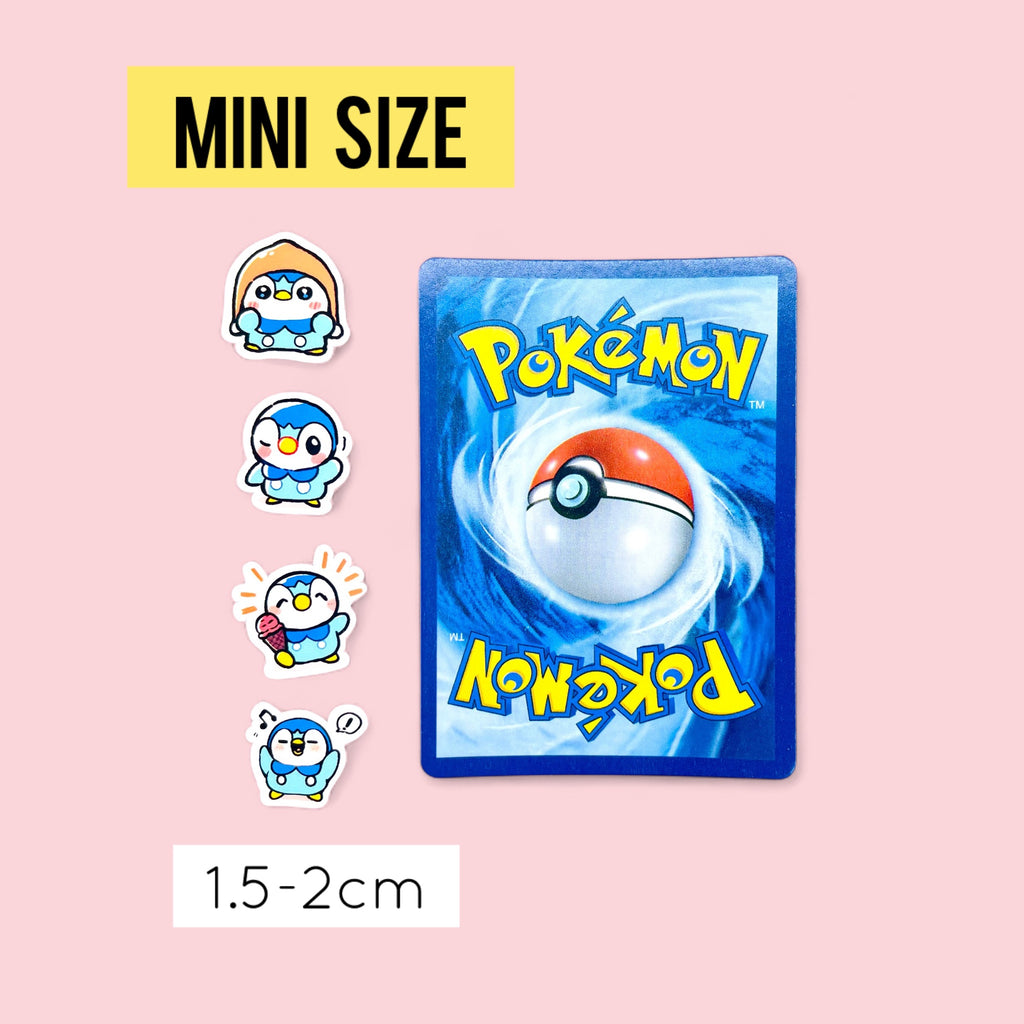 Tiny Piplup micro stickers 1.5 to 2 cm shown for size comparison