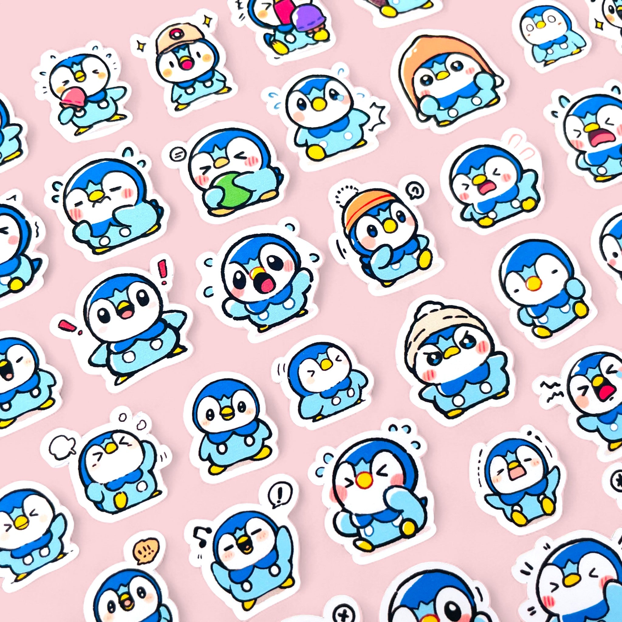 Piplup mini sticker set with 50 kawaii chibi mood stickers for journals planners and toploaders