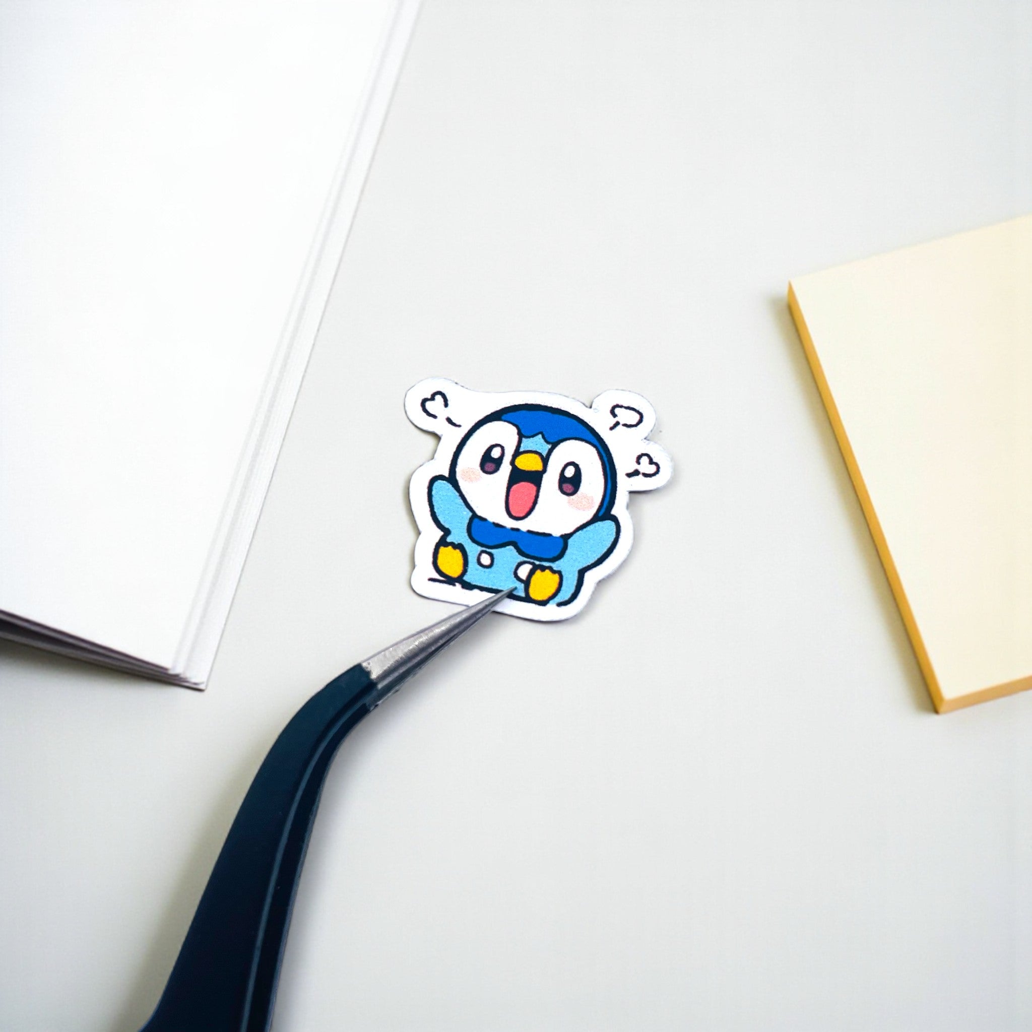 Close up of Piplup chibi mini stickers with expressive pastel moods