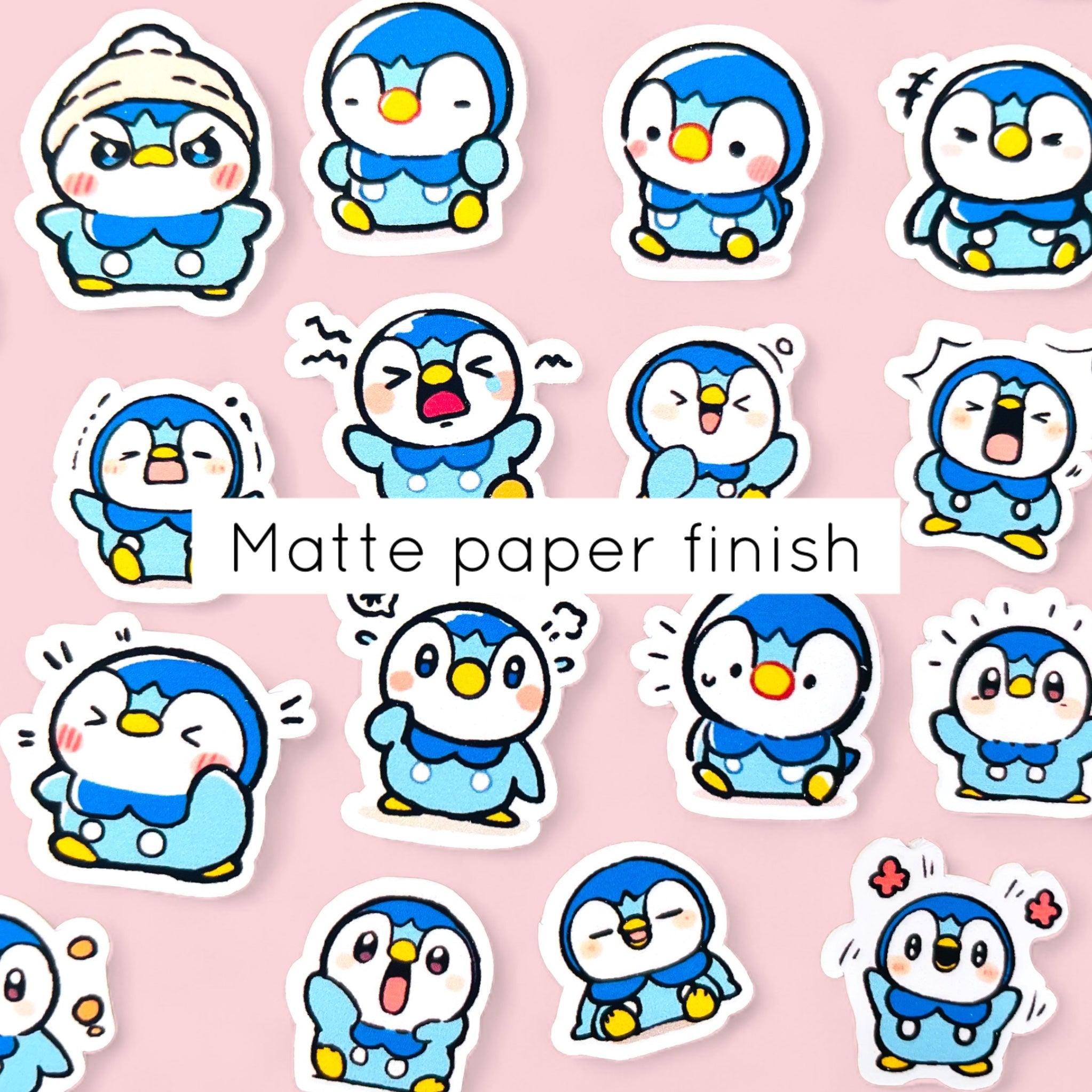 Piplup mini sticker set with 50 kawaii chibi mood stickers for journals planners and toploaders