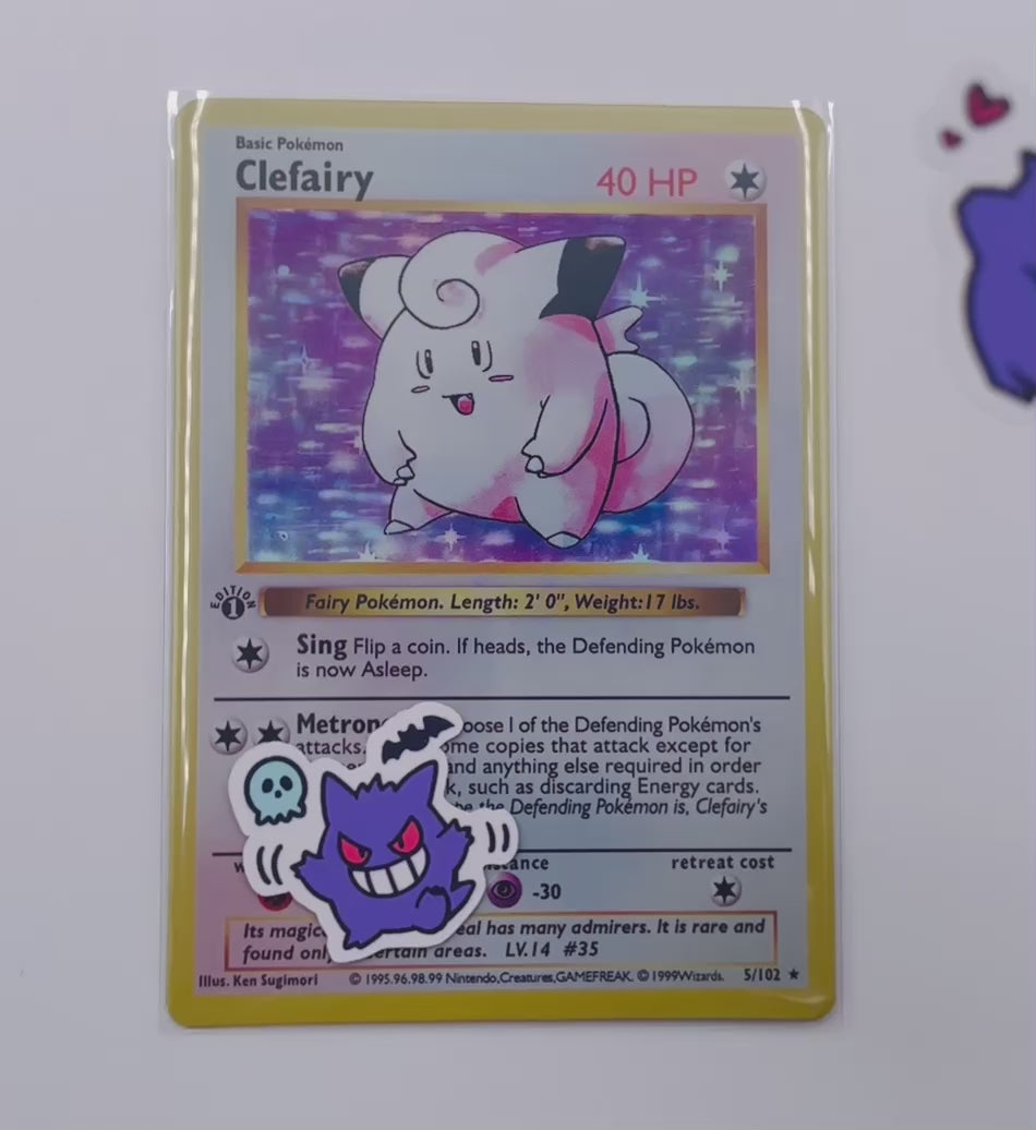 Gengar mini chibi stickers on a Pokemon toploader