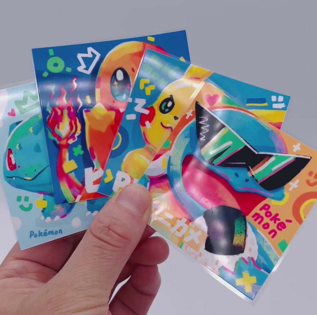 Pikachu, Bulbasaur, Squirtle & Charmander Stickers • Kawaii Vinyl Decals