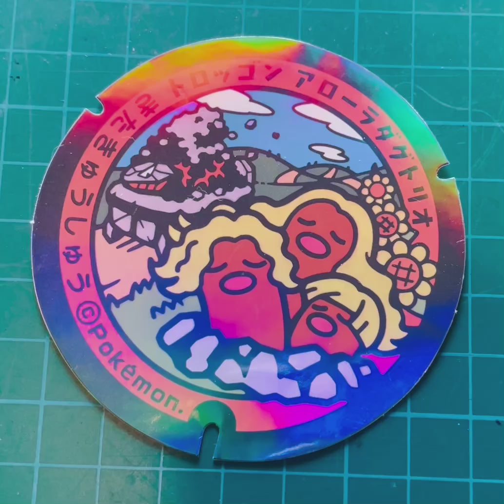 Alolan Dugtrio Poke-Lid Holographic Sticker Kitakyushu Japan