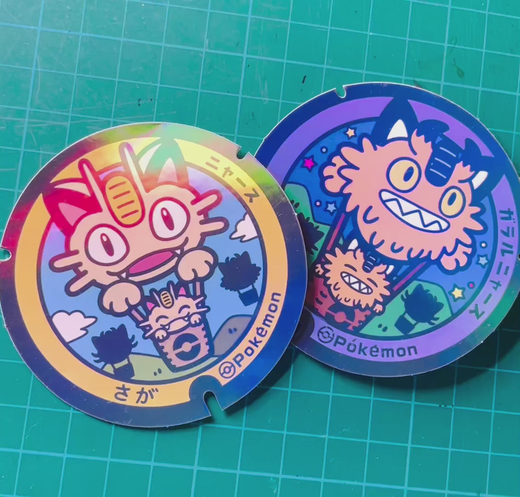 Meowth Galarian Meowth Poke-Lid Holographic Stickers Japan
