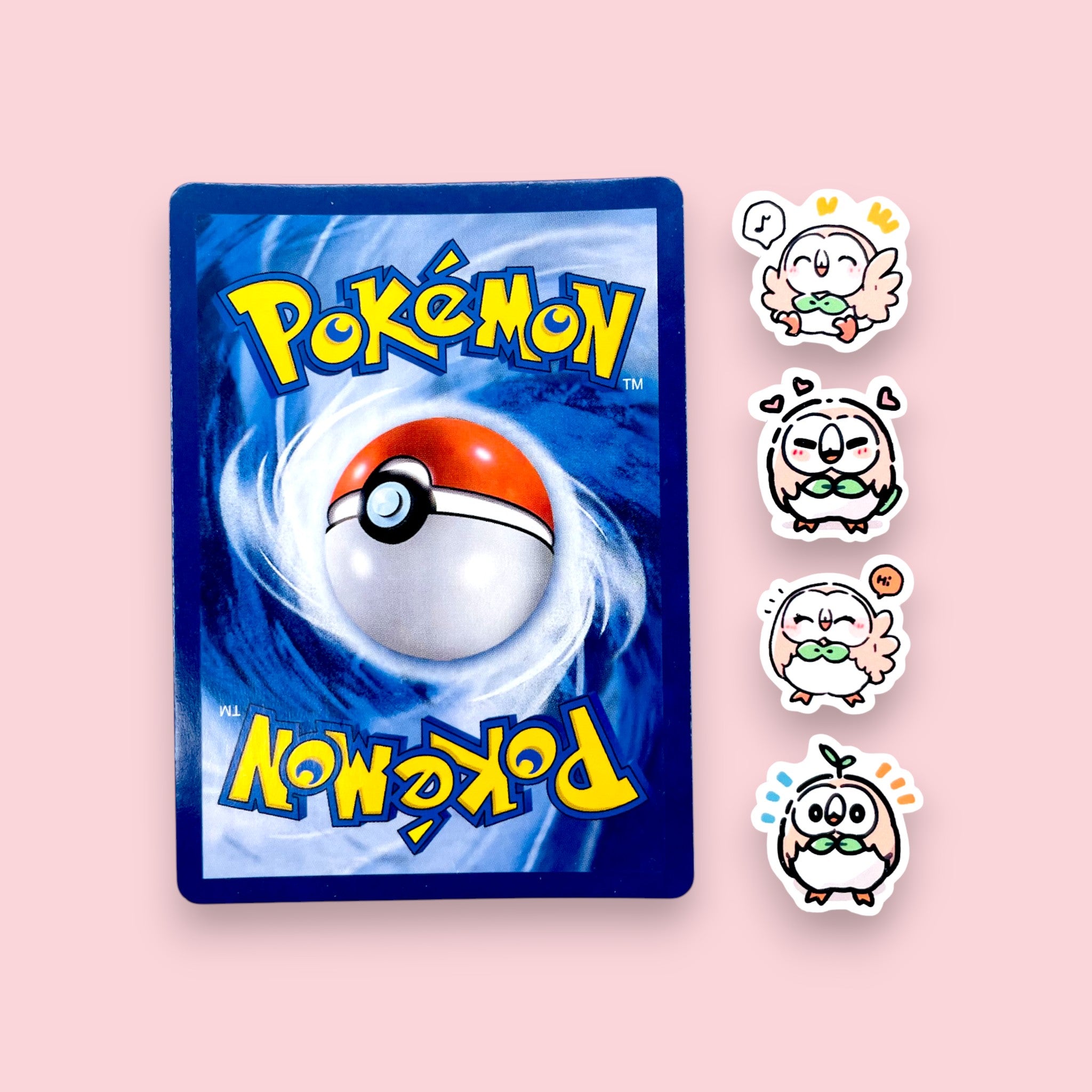 Tiny Rowlet mini stickers approximately 2 cm shown for size comparison