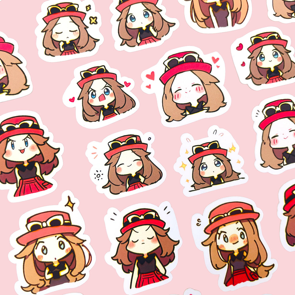 40 Serena chibi trainer mood stickers arranged in a pastel kawaii collection
