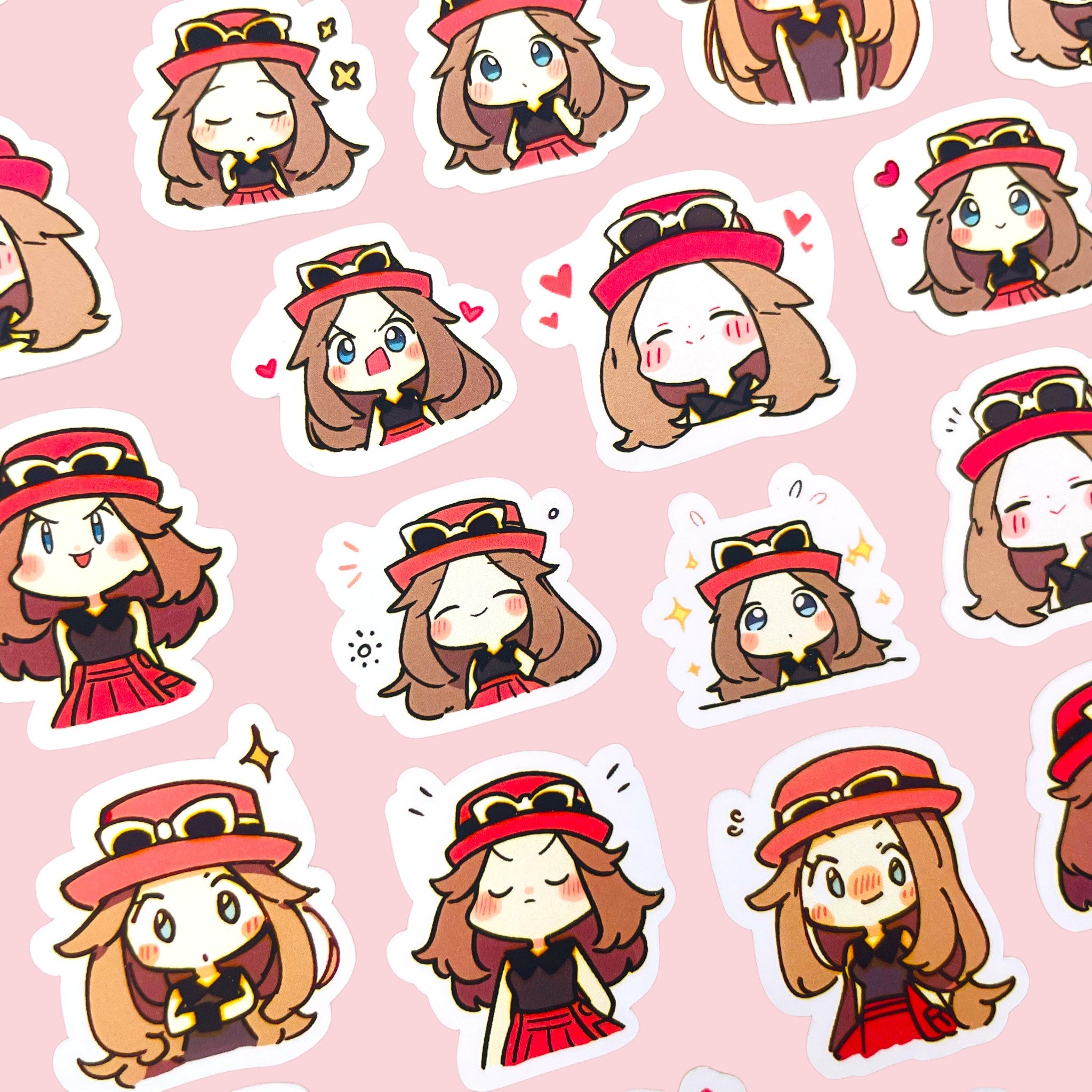 40 Serena chibi trainer mood stickers arranged in a pastel kawaii collection