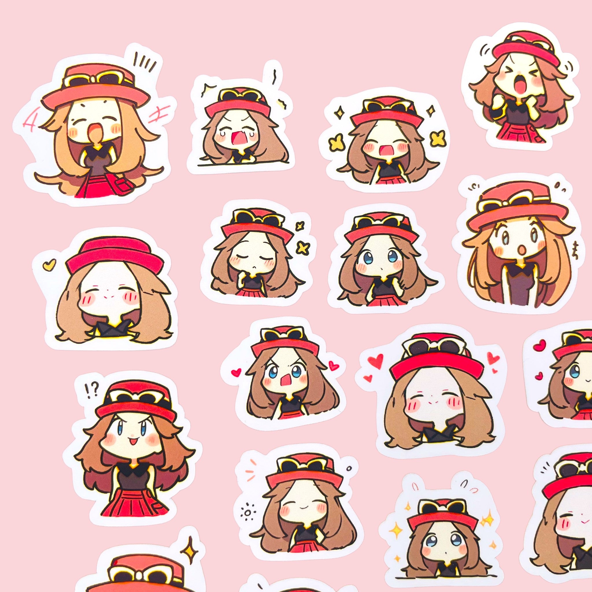 40 Serena chibi trainer mood stickers arranged in a pastel kawaii collection