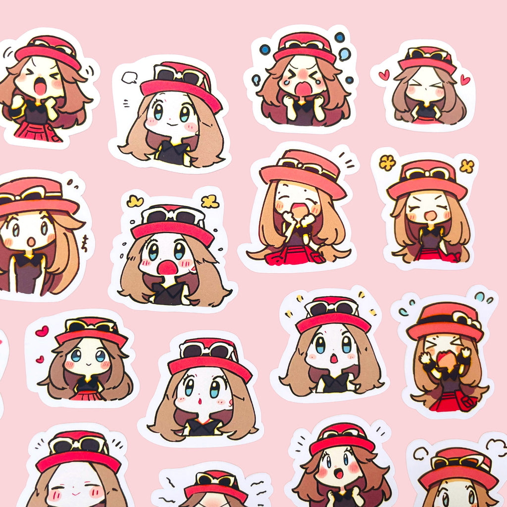 40 Serena chibi trainer mood stickers arranged in a pastel kawaii collection