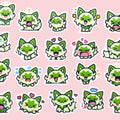 Sprigatito mini sticker set with 20 kawaii chibi mood stickers for journals planners and toploaders
