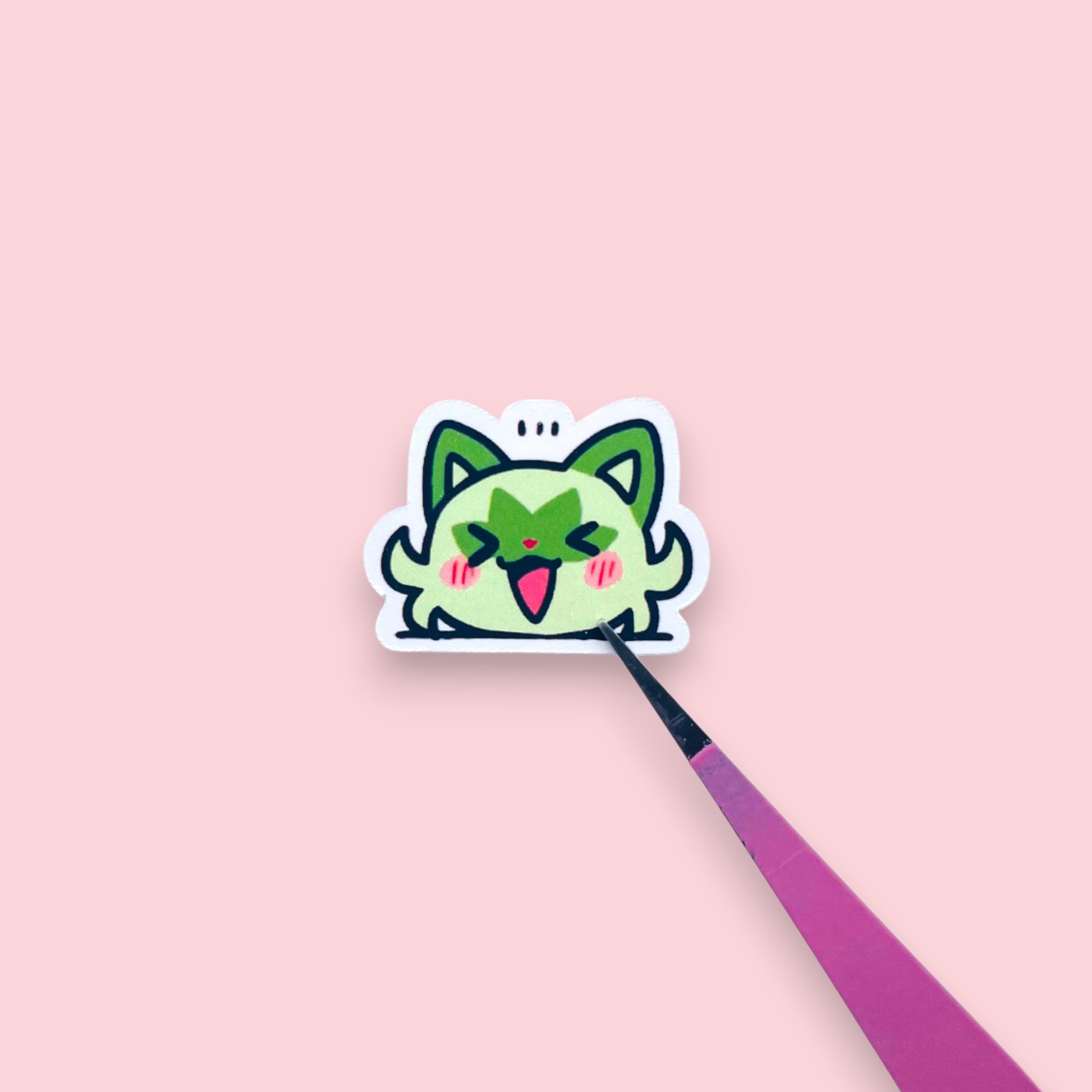 Close up of Sprigatito chibi mini stickers with expressive pastel moods