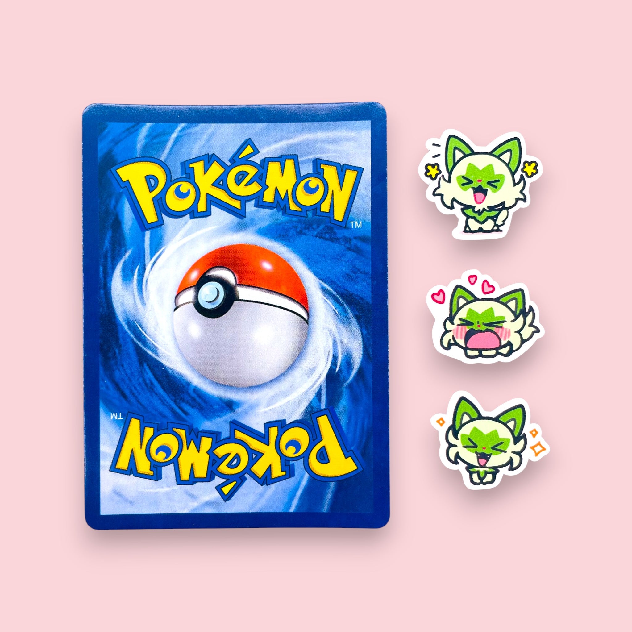 Tiny Sprigatito mini stickers 2 to 2.5 cm shown for size comparison