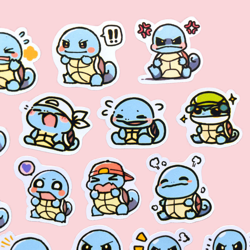 Squirtle mini stickers decorating a journal planner and scrapbook spread