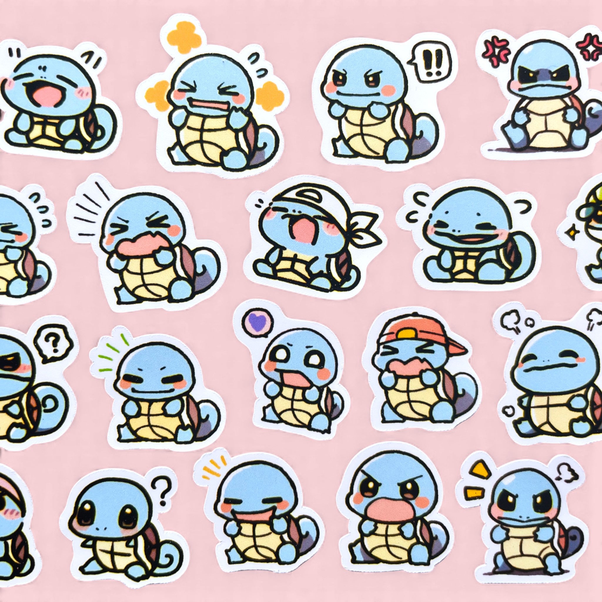 Squirtle mini sticker set with 20 kawaii chibi mood stickers for journals planners and toploaders