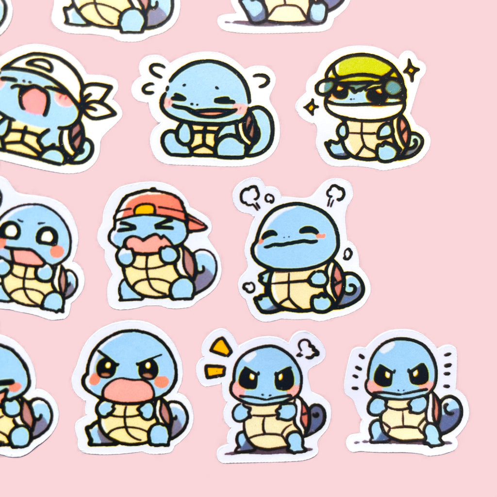 Squirtle mini stickers decorating a journal planner and scrapbook spread custom fan art