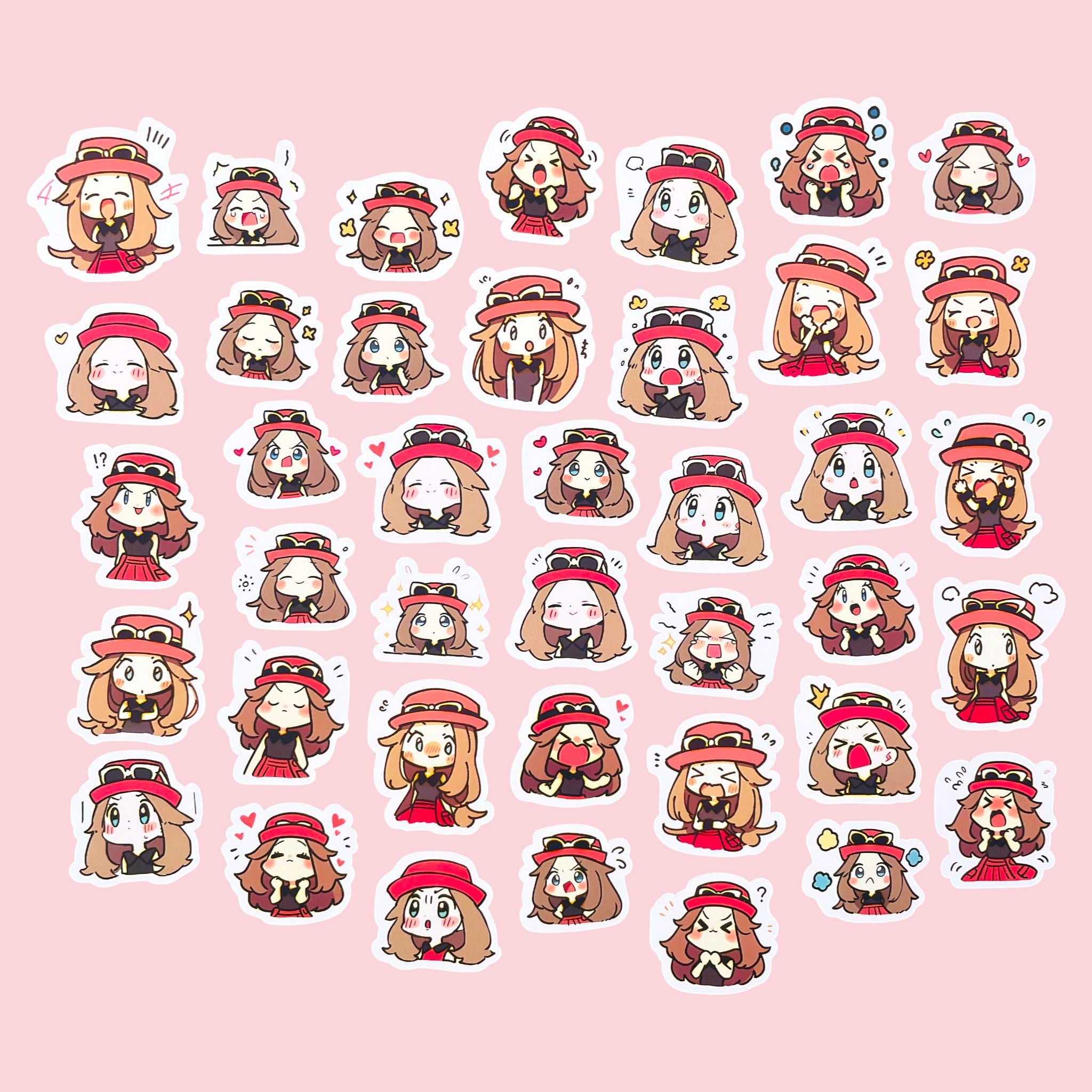 40 Serena chibi trainer mood stickers arranged in a pastel kawaii collection