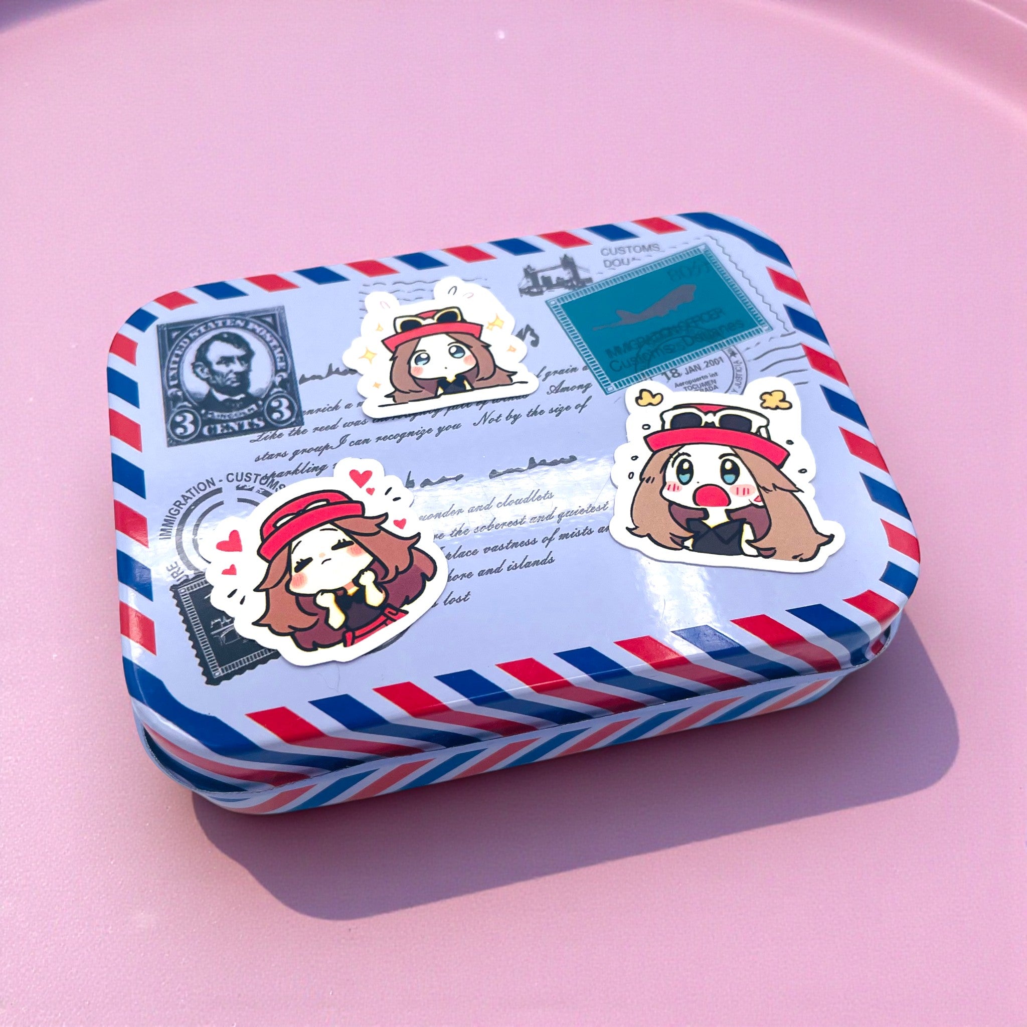 Serena chibi trainer stickers decorating a small tin